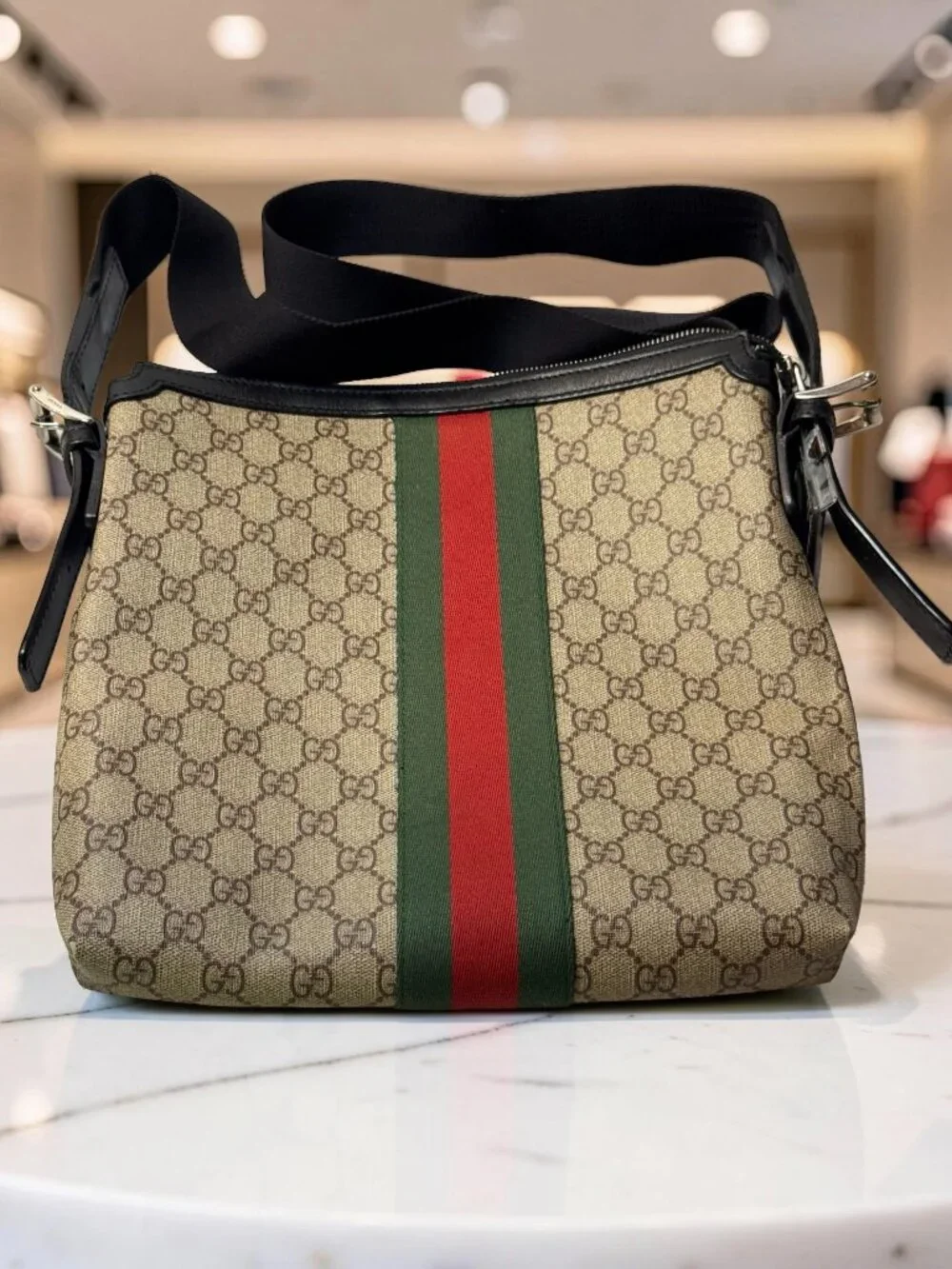 Gucci GG Supreme Web Crossbody Messenger Bag Beige Ebony - Picture 3 of 6